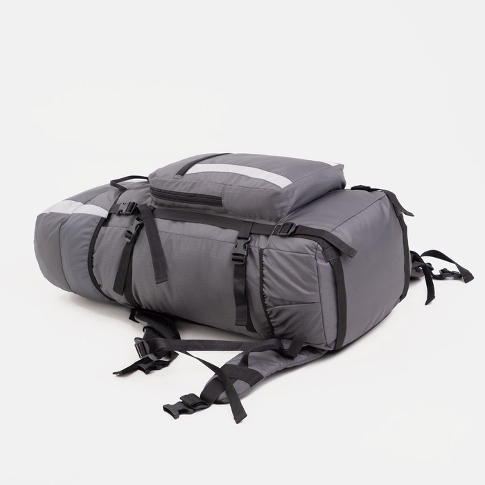 Рюкзак туристический, 70 л, отдел на шнурке, наружный карман, 2 боковых сетки, цвет серый - фото 1911463648