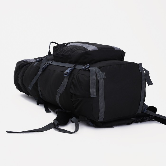 Рюкзак туристический, 90 л, отдел на шнурке, наружный карман, 2 боковых сетки, цвет чёрный/серый - фото 1911463661