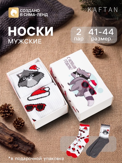 Носки мужские новогодние KAFTAN «Енот», 2 пары, размер 41-44 (27-29 см)