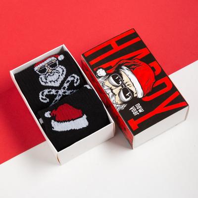 Носки мужские новогодние Happy размер 41-44, набор 2 пары