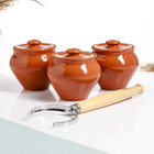 Горшочки для запекания Вятская керамика «Трио», набор 3 шт., ухват, 500 мл, терракота - Фото 5