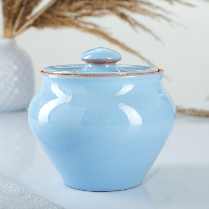 Горшочки для запекания Вятская керамика «Роса», набор 3 шт. 700 мл, ухват, голубые - Фото 1