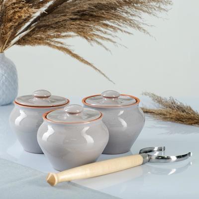 Горшочки для запекания Вятская керамика «Грозовое небо», набор 3 шт. 700 мл, ухват, серые