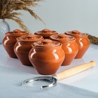 Горшочки для запекания Вятская керамика, набор 5 шт. с ухватом, 500 мл, оранжевые - Фото 1