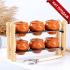 Горшочки для запекания Вятская керамика «Терракота», набор 6 шт. 500 мл, ухват, полка, оранжевые - Фото 1