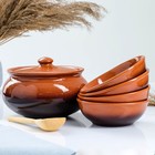 Набор посуды "Вятская керамика" 2,5л + 4х0,5л + ложка, традиционный - фото 3475813