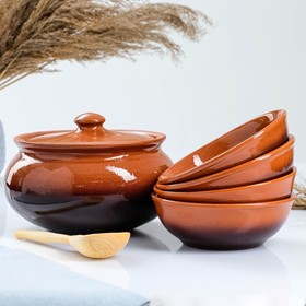 Набор посуды 'Вятская керамика' 2,5л + 4х0,5л + ложка, традиционный