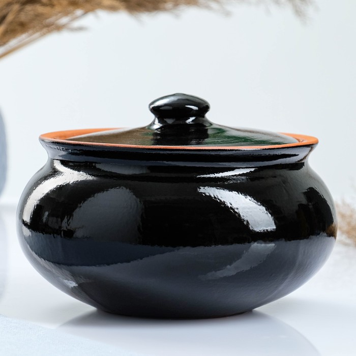 Набор посуды "Вятская керамика" 2,5л + 4х0,5л + ложка, черный - фото 1908577909