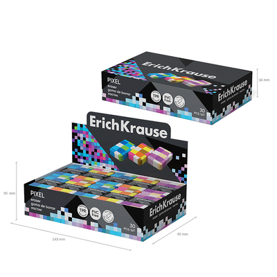 Ластик ErichKrause Pixel, мягкий, гипоаллергенный, микс (цена за шт.)