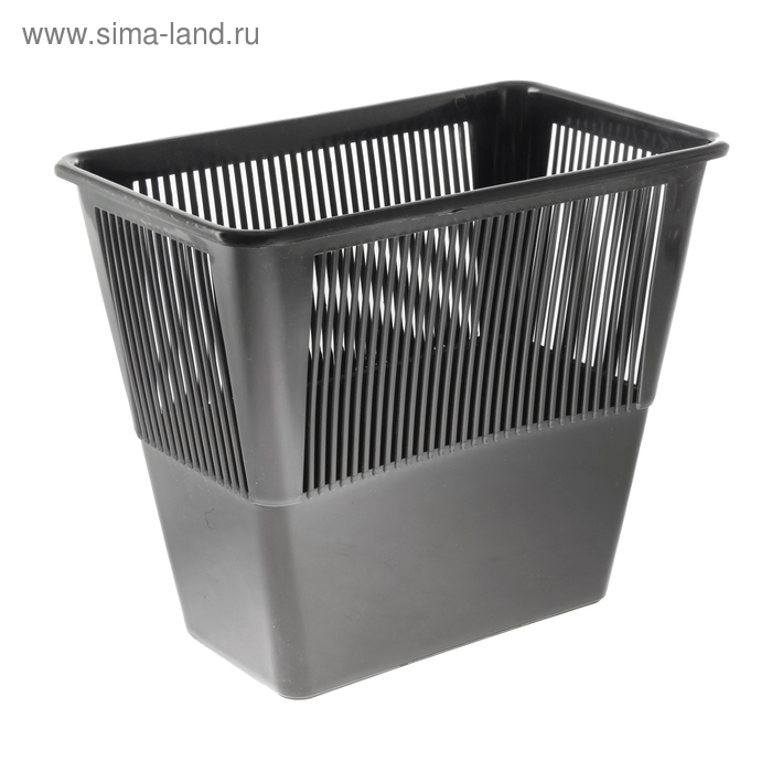 Корзина для бумаг и мусора Стамм, 12 л, пластик, сетчатая, прямоугольная, черная - Фото 1