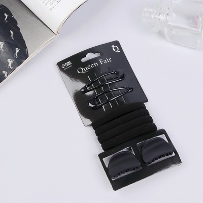 Набор для волос QF «Новия», 8 шт.: 2 невидимки 5 см, 4 резинки, 2 краба 3 см, чёрный
