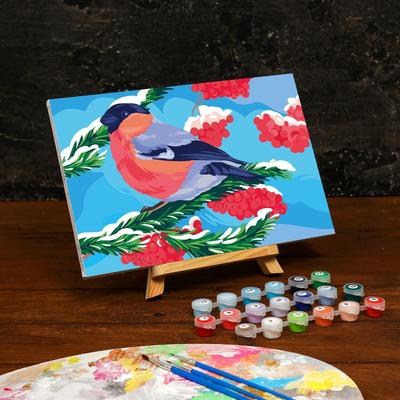 Картина по номерам на холсте с подрамником «Снегирь на рябине» 20×30 см