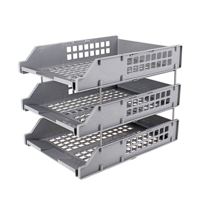 Набор лотков для бумаг «Стамм» STRONG, А4, горизонтальный, на металлических стержнях, 3 отделения, серый