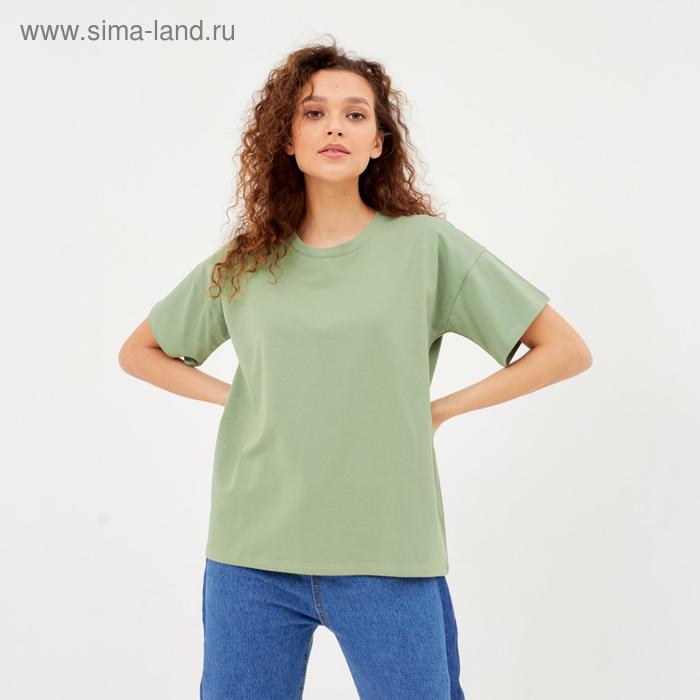 Футболка женская однотонная MINAKU REGULAR FIT: цвет оливковый, р-р 52 - Фото 1