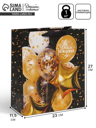 Пакет подарочный ламинированный, упаковка, «С Днём Рождения», ML 25×21×11.5 см