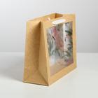 Пакет подарочный крафтовый с пластиковым окном, упаковка, «Цветы», 31 х 26 х 11 см - Фото 2