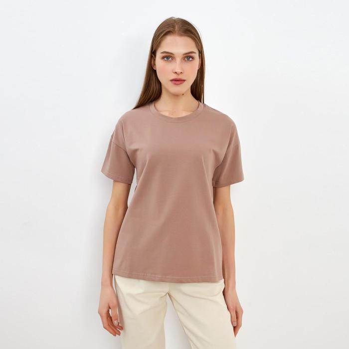 Футболка женская однотонная MINAKU REGULAR FIT: коричневая, р-р 42 - Фото 1