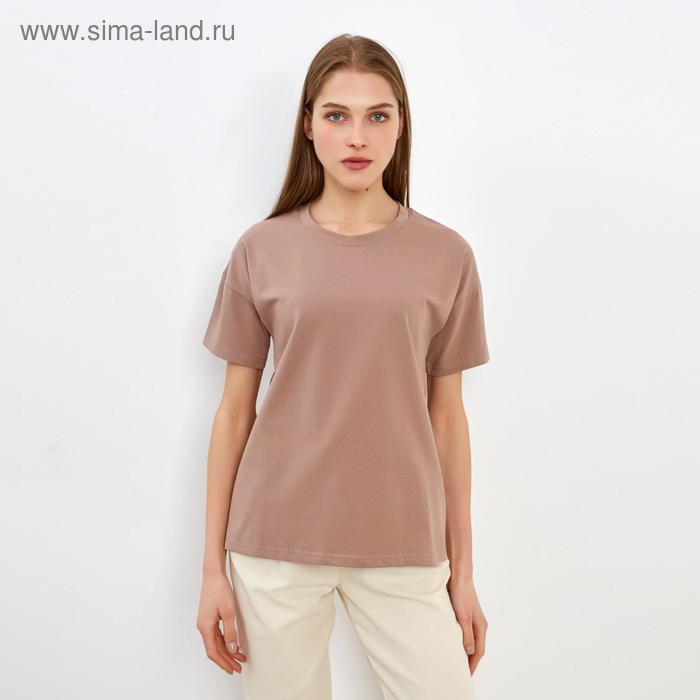 Футболка женская однотонная MINAKU REGULAR FIT: цвет коричневый, р-р 54 - Фото 1