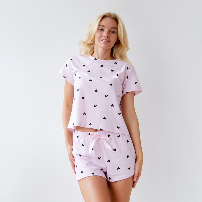 Пижама женская KAFTAN "Сердечки" футболка, шорты, размер 48-50 - Фото 1