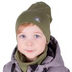 Комплект (шапка,снуд) для мальчика, цвет хаки/звёздочка, размер 50-54 - фото 9029962