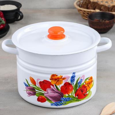 Кастрюля эмалированная «Тюльпан Май», 8 л, d=27 см, цилиндрическая, белая