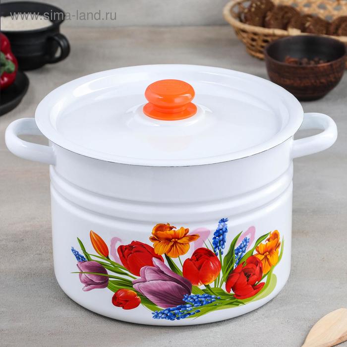 Кастрюля эмалированная «Тюльпан Май», 8 л, d=27 см, цилиндрическая, белая - Фото 1