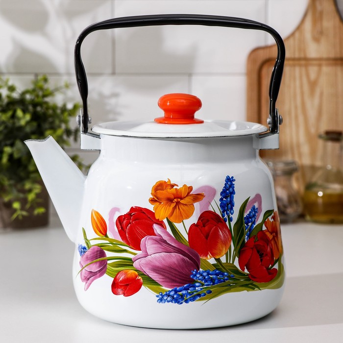 Чайник «Тюльпан Май», 3,5 л, с кнопкой, индукция, цвет белый - Фото 1