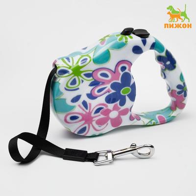 Рулетка с принтом "Стрим", 3 м, вес животного до 12 кг, расцветка цветы