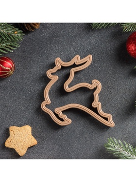 Форма для печенья новогодняя «Олень», вырубка, штамп, 9.8×9.6×1.3 см, пластик, коричневая