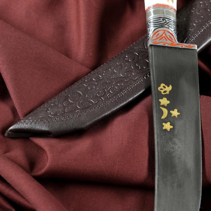 Нож Пчак Шархон - Большой, косуля, широкая рукоять, гарда олово гравировка. ШХ-15 (17-19 см) - фото 1905671043