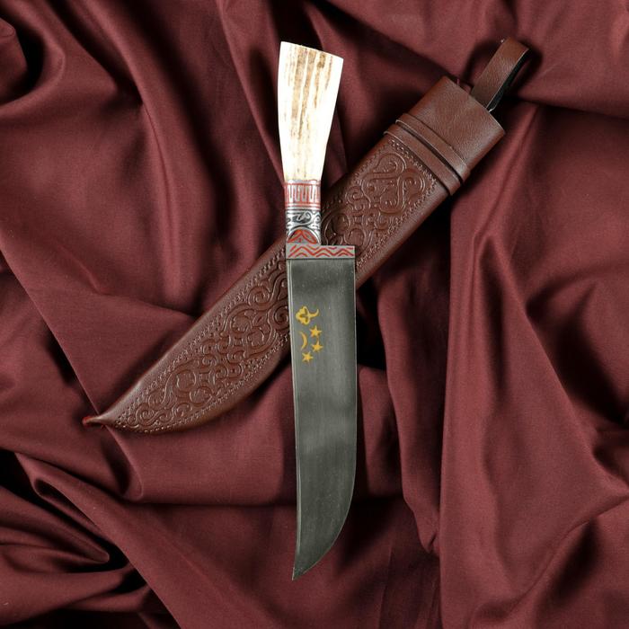 Нож Пчак Шархон - Большой, косуля, широкая рукоять, гарда олово гравировка. ШХ-15 (17-19 см) - фото 1905671045