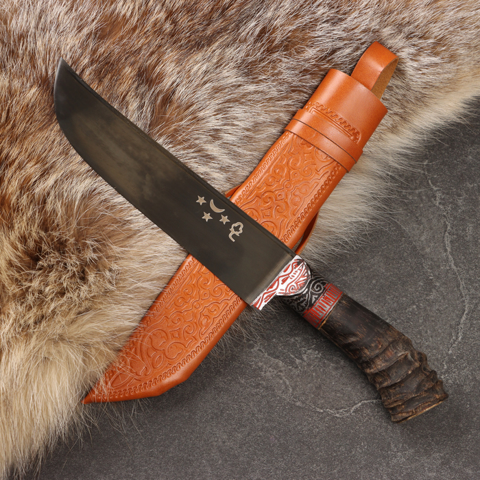 Нож Пчак Шархон - Большой, сайгак, гарда олово гравировка. ШХ-15 (17-19 см) - фото 1905671050