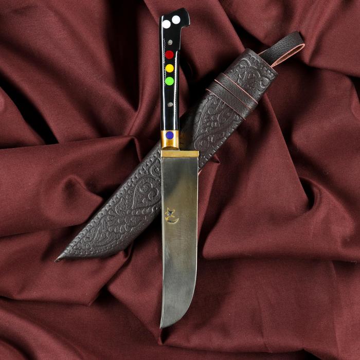 Нож Пчак Шархон - Чирчик, оргстекло, ёрма, гарда латунь, клинок с гравировкой. ШХ-15 (10-12 - Фото 1