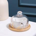 Икорница «Марбл», 150 мл, d=8 см, с подставкой и крышкой, керамика - Фото 1