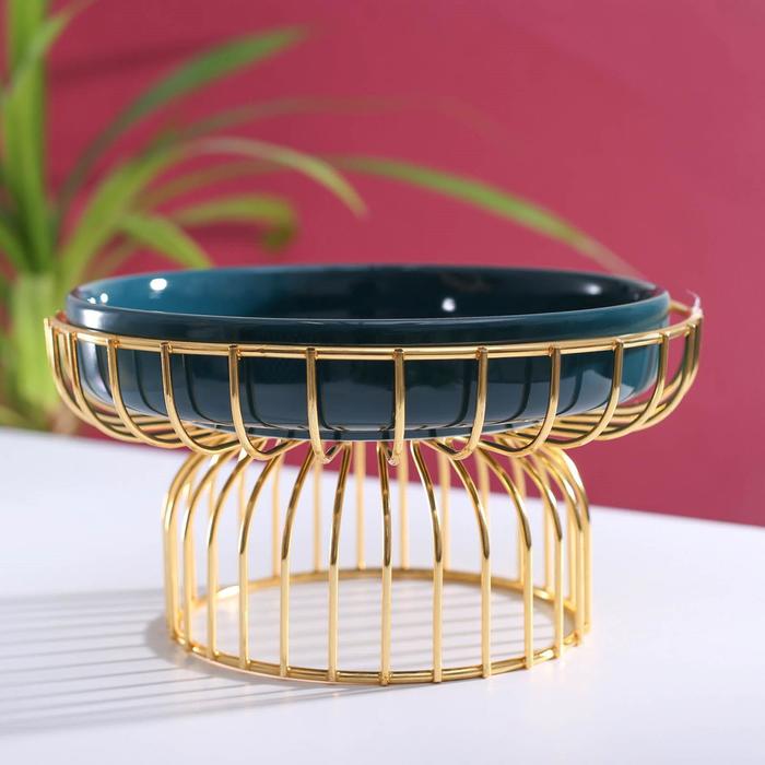 Подставка для десертов на металлической подставке «Изумруд», 23×12 см, керамика, зелёная - Фото 1