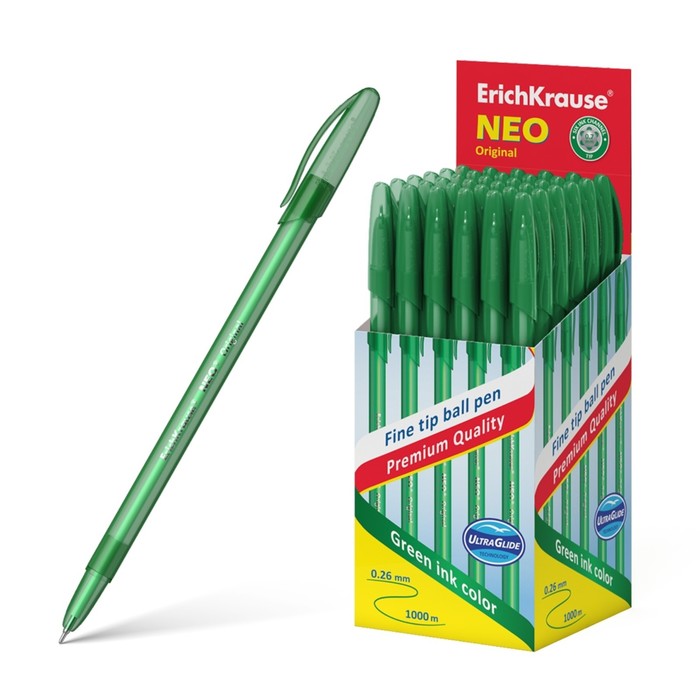 Ручка шариковая ErichKrause Neo Original, игольчатый узел 0,7 мм, чернила зелёные - Фото 1