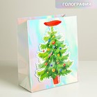 Пакет голографический вертикальный «Новогодняя ёлочка», 25 × 21 × 10 см - фото 9030983