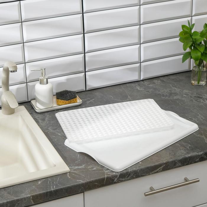 Поднос с вкладышем для сушки посуды, 42,5×27 см, цвет белый - фото 1886506289