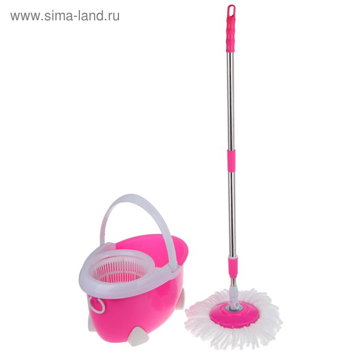 Швабра с отжимом и ведро с пластиковой центрифугой, запасная насадка из микрофибры, цвет МИКС - Фото 1