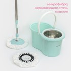 Швабра с отжимом и ведром с металлической центрифугой Доляна, 14 л, две насадки из микрофибры, колёсики, бирюзовая - Фото 2