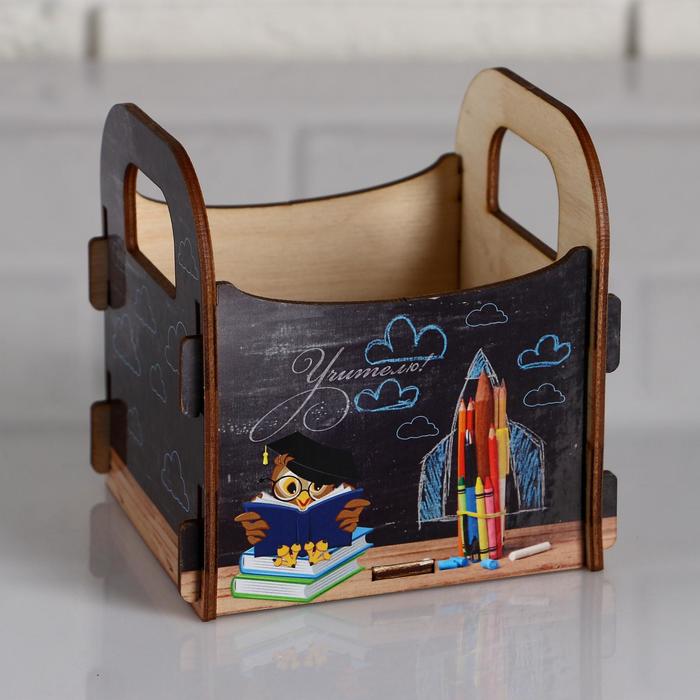 Кашпо деревянное 10.5×10×11 см подарочное Рокси Смит "Учителю. Сова, меловая доска", коробка - фото 1899798765