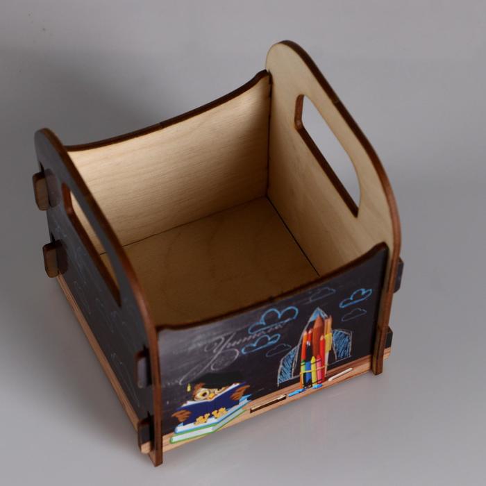 Кашпо деревянное 10.5×10×11 см подарочное Рокси Смит "Учителю. Сова, меловая доска", коробка - фото 1899798767