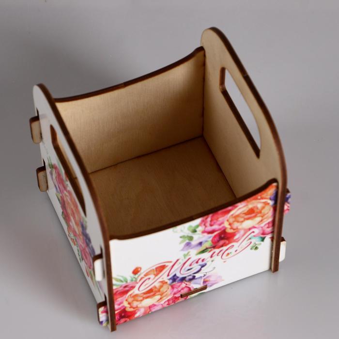 Кашпо деревянное 10.5×10×11 см подарочное Рокси Смит "Маме! Цветы", коробка - фото 1901271564