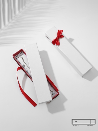 Коробочка подарочная под браслет, цепочку, часы «Лента», 21×4 см, (полезная часть 20.2×3.8 см), фасовка 6 шт., бело-бордовая