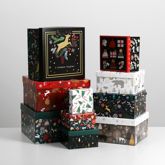 Набор подарочных коробок 10 в 1 «Новогодний», 10 х 10 х 6 ‒ 28 х 28 х 15 см, Новый год
