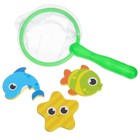Набор для игры в ванне «Рыбалка: Веселые рыбки», сачок, 3 мягких стикера, виды и цвет МИКС - фото 3009136