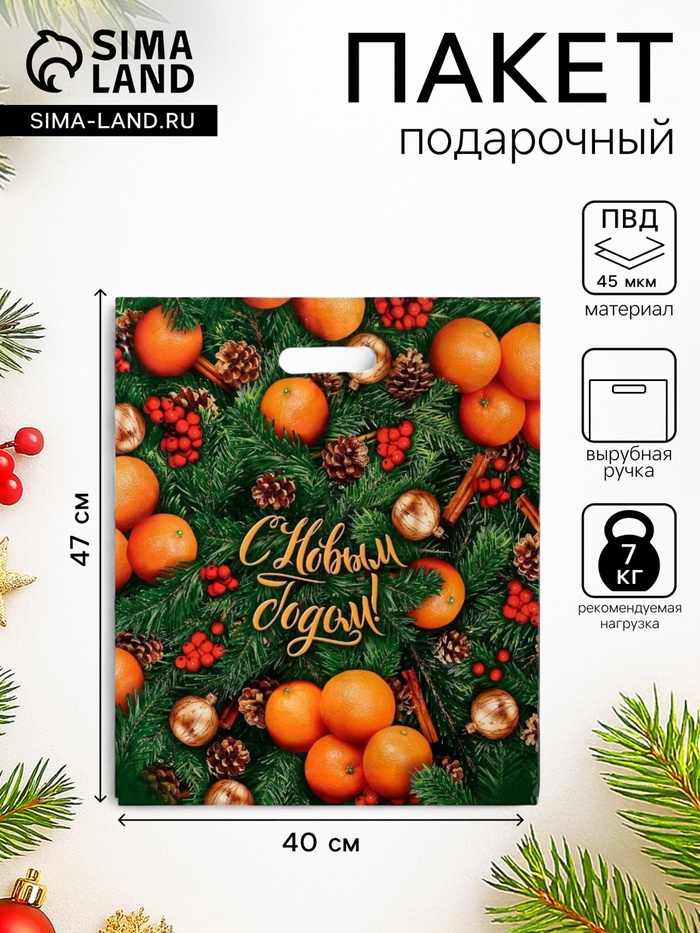Пакет подарочный новогодний «Спелая зима», полиэтиленовый с вырубной ручкой, 40×47 см - Фото 1