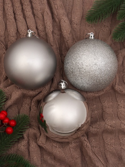 Ёлочные игрушки «Классика ассорти», шары новогодние, d=10 см, 3 шт., серебро