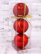 Ёлочное украшение 3 шт. «Классика ассорти», шары новогодние, d=10 см, красный - Фото 2