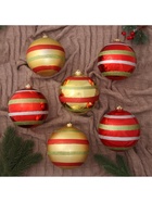 Ёлочные игрушки «Полосатый бум», шары новогодние, d=14 см, набор 6 шт., красно-золотой - Фото 3